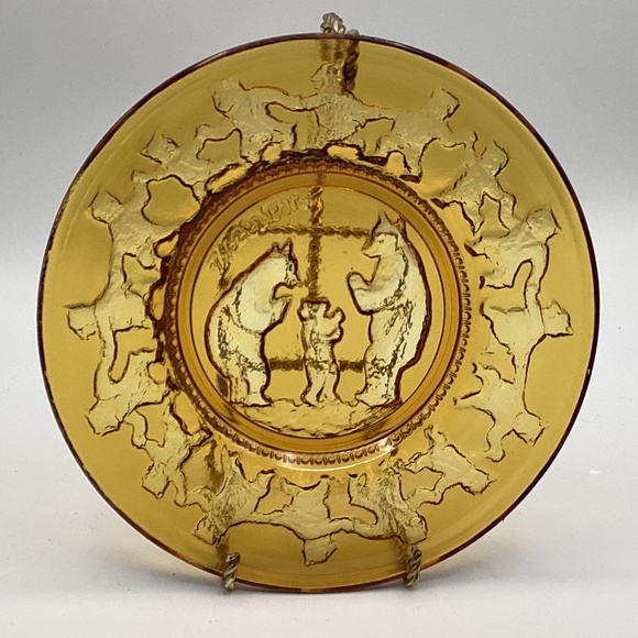 Three Indiana Glass Child’s Amber Plates Little Piggy,Bo Peep,Three Bears - Picture 5 of 9